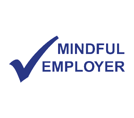 Blue Mindful Employer logo accompanied by a big blue tick