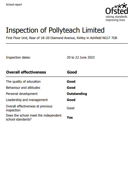 Official Ofsted rating sheet