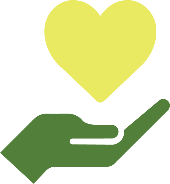 green hand holding a yellow heart