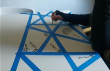 blue tape on a white table